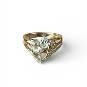 925 Sterling Silver Triple Marquise Blue Topaz Gemstones Ring Size 5